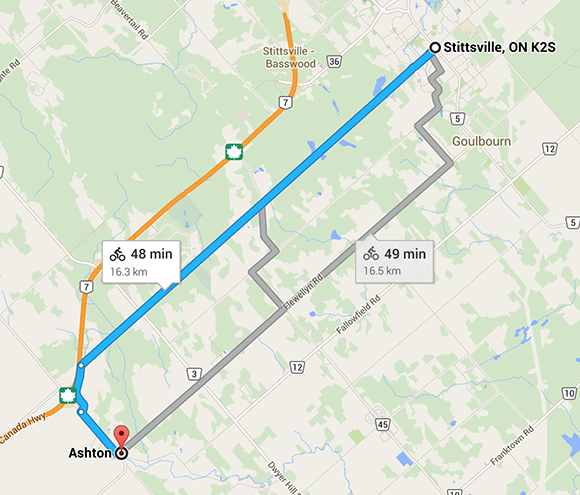 The route from Stittsville to Ashton