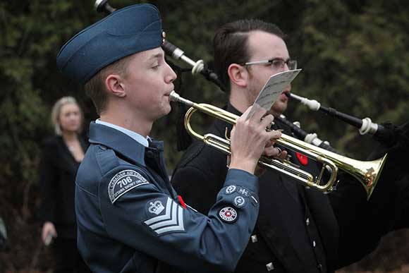 STITTSVILLE, ON. November 11, 2015. Air Cadet Patrick Philipson plays Last Post. (Barry Gray/ StittsvilleCentral)