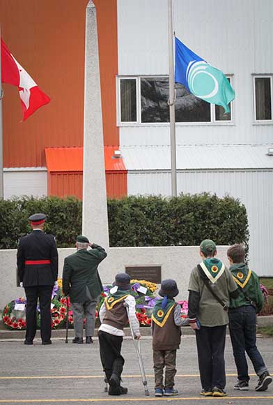 STITTSVILLE, ON, November 11, 2015. Sittsville cubs watch as wreaths are being laid at the Cenetoph. (Barry Gray /StittsvilleCentral)