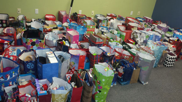 Some of the gift bags packed and ready go from last season.