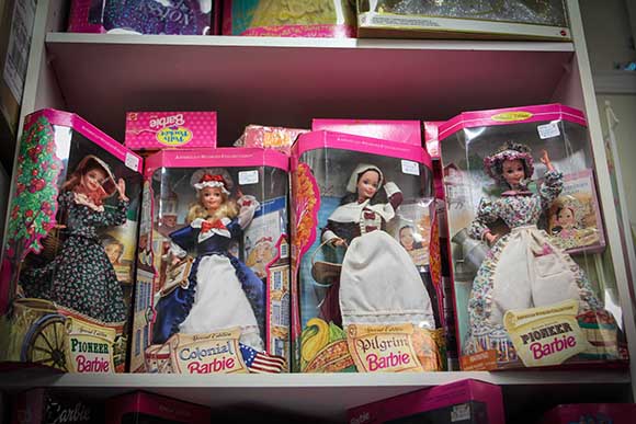 Some of the Barbies on display at the Flea Market & Kondruss Galleries on Carp Road.   (Photo by Barry Gray/For StittsvilleCentral.ca)