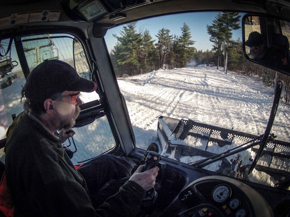 Kevin Freer operated one of two groomers out pushing the snow onto the trails.