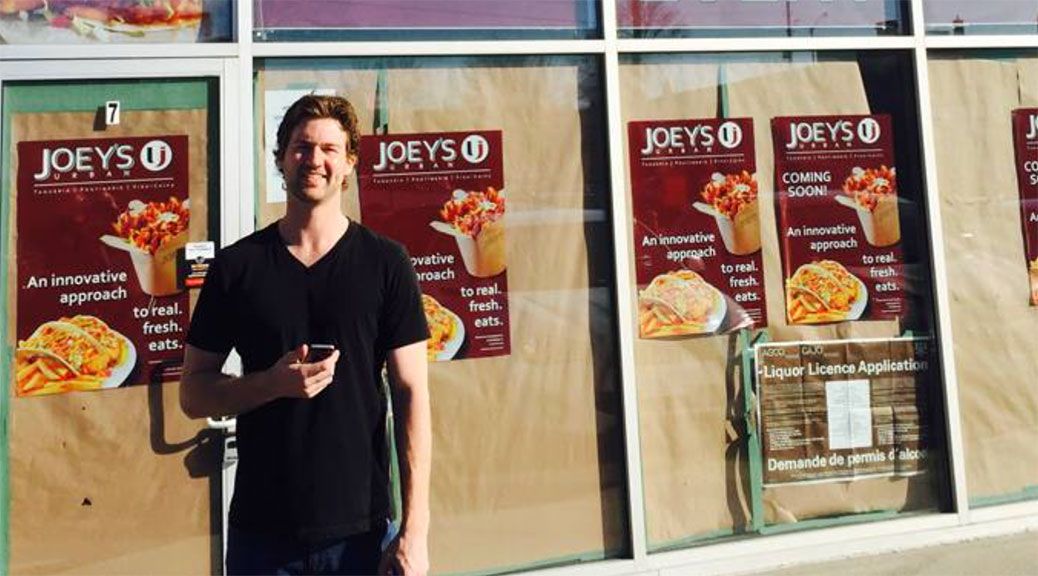 Franchise owner Aaron Gillingham in front of the new Joey's Urban Kanata on Hazeldean Road. (Photo via Facebook.)