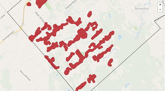 Hydro Ottawa's outage map as of 7:55pm