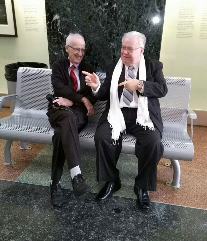 "The Two Johns". Longtime Stittsville News reporters John Curry (left) and John Brummell at City Hall in January 2017. Brummell received a Mayor's City Builder Award after his retirement from the newspaper. Photo via Deborah Brummell / Stittsville Neighbours.