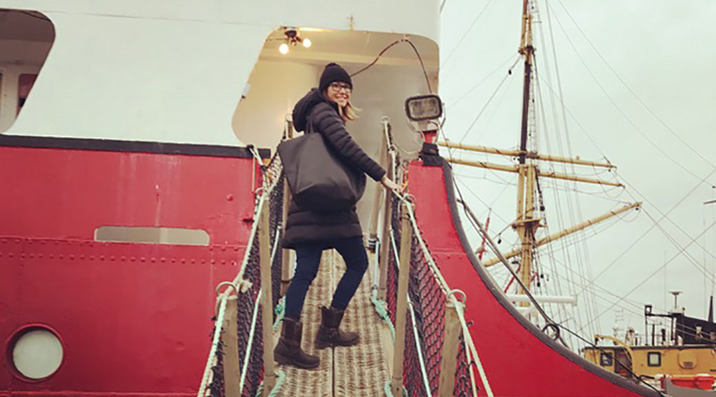 Tania Kratt boards the Canada C3 icebreaker.