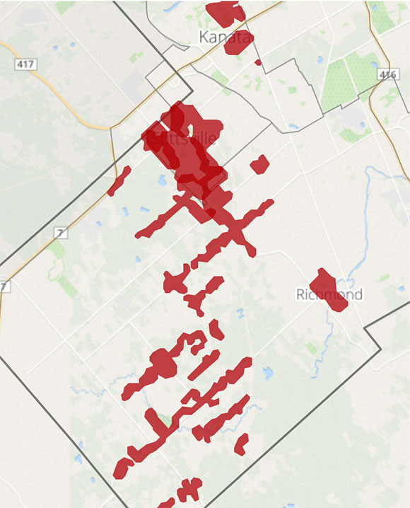 Hydro Ottawa outage map as of 4:00pm