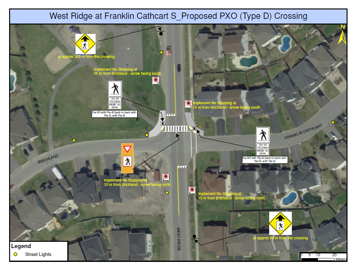 Map showing the location of the pedestrian crossover near Deer Run Park on West Ridge.