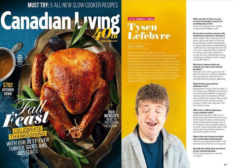 Tysen Lefebvre in Canadian Living magazine